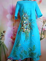 Ľanové maľované šaty "Lúčna kytica II. "