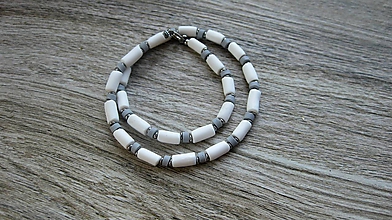 Pánske šperky - Pánsky náhrdelník okolo krku - chirurgická oceľ (bielo sivý, č. 2804) - 10920308_