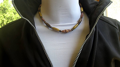 Pánske šperky - Pánsky náhrdelník okolo krku z minerálov - chirurgická oceľ (Tigrie oko + drevené korálky, č. 2808 - ORIGINÁL) - 10921476_