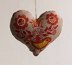 Darčeky pre svadobčanov - FILKI folk maľované srdiečko (ornament vzor žltý vtáčik) - 10924500_