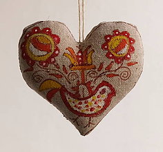 Darčeky pre svadobčanov - FILKI folk maľované srdiečko (ornament vzor biely vtáčik) - 10924506_