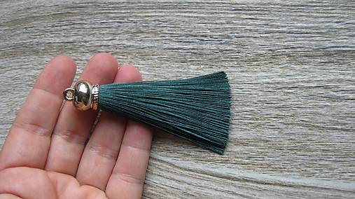 Komponenty - Hustý strapec hodvábny, zlatý kaplík 8 cm, 1 ks (tmavo zelený) - 10933533_