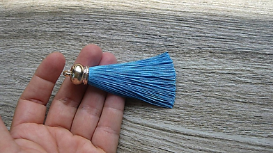 Komponenty - Hustý strapec hodvábny, zlatý kaplík 8 cm, 1 ks (modrý) - 10933560_