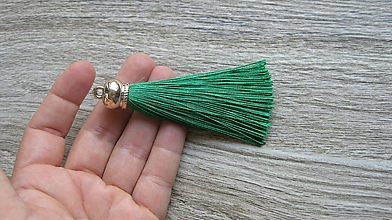 Komponenty - Hustý strapec hodvábny, zlatý kaplík 8 cm, 1 ks (zelený) - 10933586_