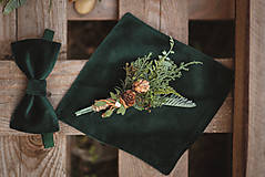 Pánske doplnky - Zamatová pánska vreckovka smaragdová - obojstranná - 10938212_