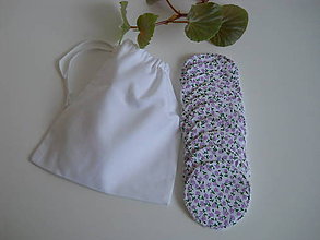 Úžitkový textil - Odličovacie tampóny - Biele froté s fialovými kvetinkami - 10940025_
