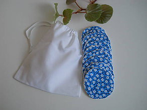 Úžitkový textil - Odličovacie tampóny - Biele froté s kvetinkami na modrom - 10940027_