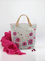 Kabelky - Ručne maľovaná kvetinová kabelka z ľanu "Fuchsia Florie II." - 10939438_