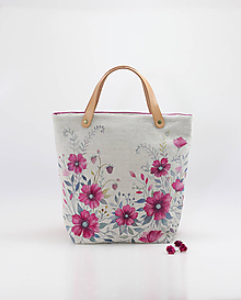 Kabelky - Ručne maľovaná kvetinová kabelka z ľanu "Fuchsia Florie II." - 10939437_