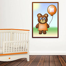 Grafika - Macík a balónik do detskej izby (oranžové šatičky) - 10941589_