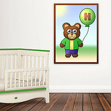 Grafika - Macík a balónik do detskej izby (veselý) - 10941593_