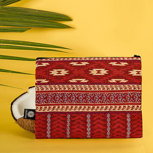 Taštičky - Zero Waste vzorovaná taštička VINITHA Aztec Burgundy - 10949264_