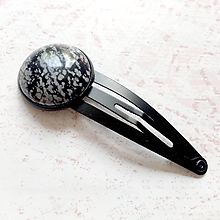 Ozdoby do vlasov - Black Gemstone Hair Clip / Veľká sponka s minerálom /S0006 (Vločkový obsidián) - 10959954_