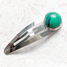 Ozdoby do vlasov - Gemstone Hair Clip / Sponka do vlasov s minerálom v platinovom prevedení /S0007 (Malachit syntetický) - 10960004_