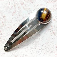 Ozdoby do vlasov - Gemstone Hair Clip / Sponka do vlasov s minerálom v platinovom prevedení /S0007 (Tigrie oko) - 10960010_