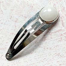 Ozdoby do vlasov - Gemstone Hair Clip / Sponka do vlasov s minerálom v platinovom prevedení /S0007 (Biely Jadeit) - 10960066_