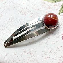 Ozdoby do vlasov - Gemstone Hair Clip / Sponka do vlasov s minerálom v platinovom prevedení /S0007 (Červený jaspis) - 10960083_