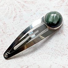Ozdoby do vlasov - Gemstone Hair Clip / Sponka do vlasov s minerálom v platinovom prevedení /S0007 (Serafinit) - 10960091_
