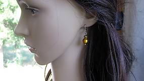 Náušnice - Náušnice z korálok lampwork - chirurgická oceľ (zlatá, č. 2824) - 10959493_