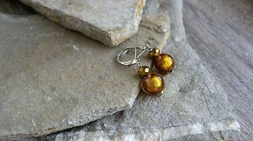 Náušnice - Náušnice z korálok lampwork - chirurgická oceľ (zlatá, č. 2824) - 10959492_