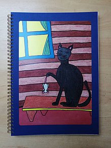 Papiernictvo - Zľava náčrtník, skicár A4, mačka s myšou - 10957557_