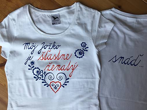 Maľované tričká pre mladomanželov s ľudovým motívom a nápismi : (Variant s menami)