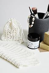Úžitkový textil - Ľanové vrecko na mydlo + kúpeľňová žinka - 10971596_