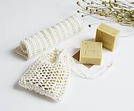 Úžitkový textil - Súprava: vrecko na mydlo + kúpeľňová žinka - 10971721_
