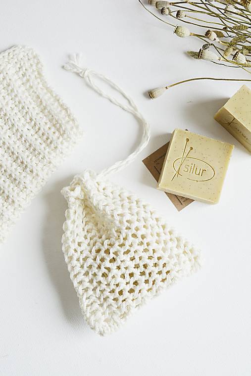 Úžitkový textil - Ľanové vrecko na mydlo + kúpeľňová žinka (Vrecko na mydlo) - 10971602_