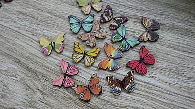 Galantéria - Drevené gombíky motýľ 28 x 20 mm, 10 ks - 10972124_