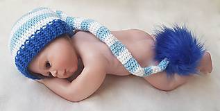 Detské čiapky - Modro-biela elfová čiapka - 10990581_