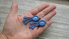 Náušnice - Náušničky šité so strapčekmi modré - striebro 925, č. 2843 - 10999138_