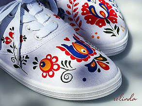 Ponožky, pančuchy, obuv - Folklórne tenisky - Slovácko (Tulipán a květ) - 11000935_