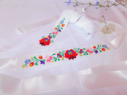 Opasky - Ručne vyšívaný set - kravata a opasok folk - 11001428_