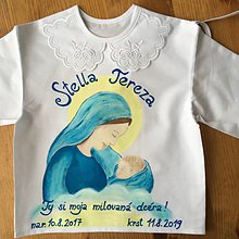 Detské oblečenie - Maľovaná krstná košieľka s bábätkom v náručí Panny Márie (košieľka 1) - 11001610_