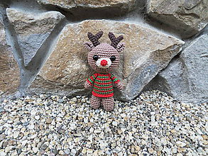 Hračky - Háčkovaný sobík Rudolf s červeným nosom - 11005505_