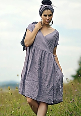 Šaty - Lněné šaty zavinovací Lila - 11003816_