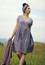 Šaty - Lněné šaty zavinovací Lila - 11003818_