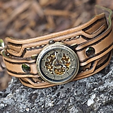 Náramky - Vintage svetlé kožené hodinky hnedé - 11006676_