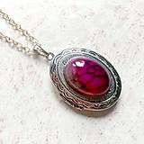 Náhrdelníky - Oval Gemstone Antique Silver Locket Necklace / Otvárací medailón (Violet Agate) - 11013967_