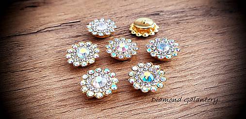 Galantéria - Našívacia aplikácia 14 mm - Zlatý podklad - Crystal AB - 11013483_