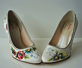 Ponožky, pančuchy, obuv - svadobné maľované lodičky - Folk maky - 11018415_