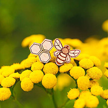 Náušnice - včela s plástom ~ napichovačky - 11020604_