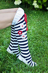 Ponožky, pančuchy, obuv - Pletené nadkolienky námornícke - 11024013_