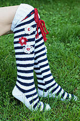 Ponožky, pančuchy, obuv - Pletené nadkolienky námornícke - 11024015_