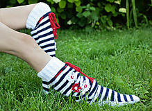 Ponožky, pančuchy, obuv - Pletené nadkolienky námornícke - 11024017_