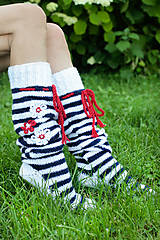 Ponožky, pančuchy, obuv - Pletené nadkolienky námornícke - 11024018_