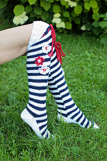 Ponožky, pančuchy, obuv - Pletené nadkolienky námornícke - 11024012_