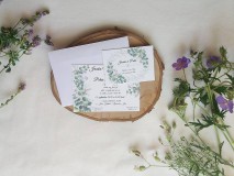 Svadobné oznámenie Eukalyptus & Gypsomilka & Lúčne kvety