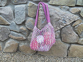 Nákupné tašky - Melírovaná bavlnená sieťovka - ružovo -sivo-biela - 11033807_